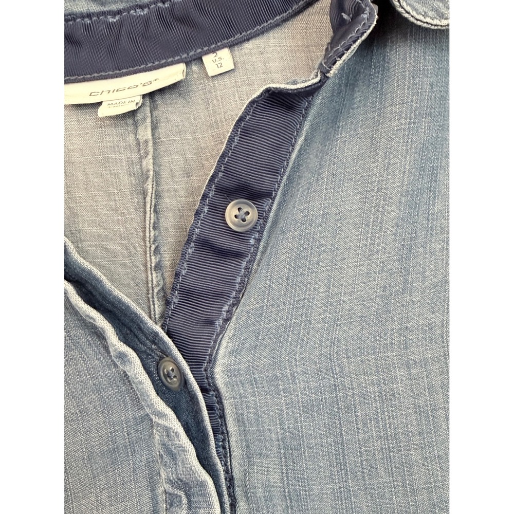 Chicos Denim Maxi Shirt Dress Light Wash Button Side Slit Womens Size 2 L 12 - Picture 4 of 13